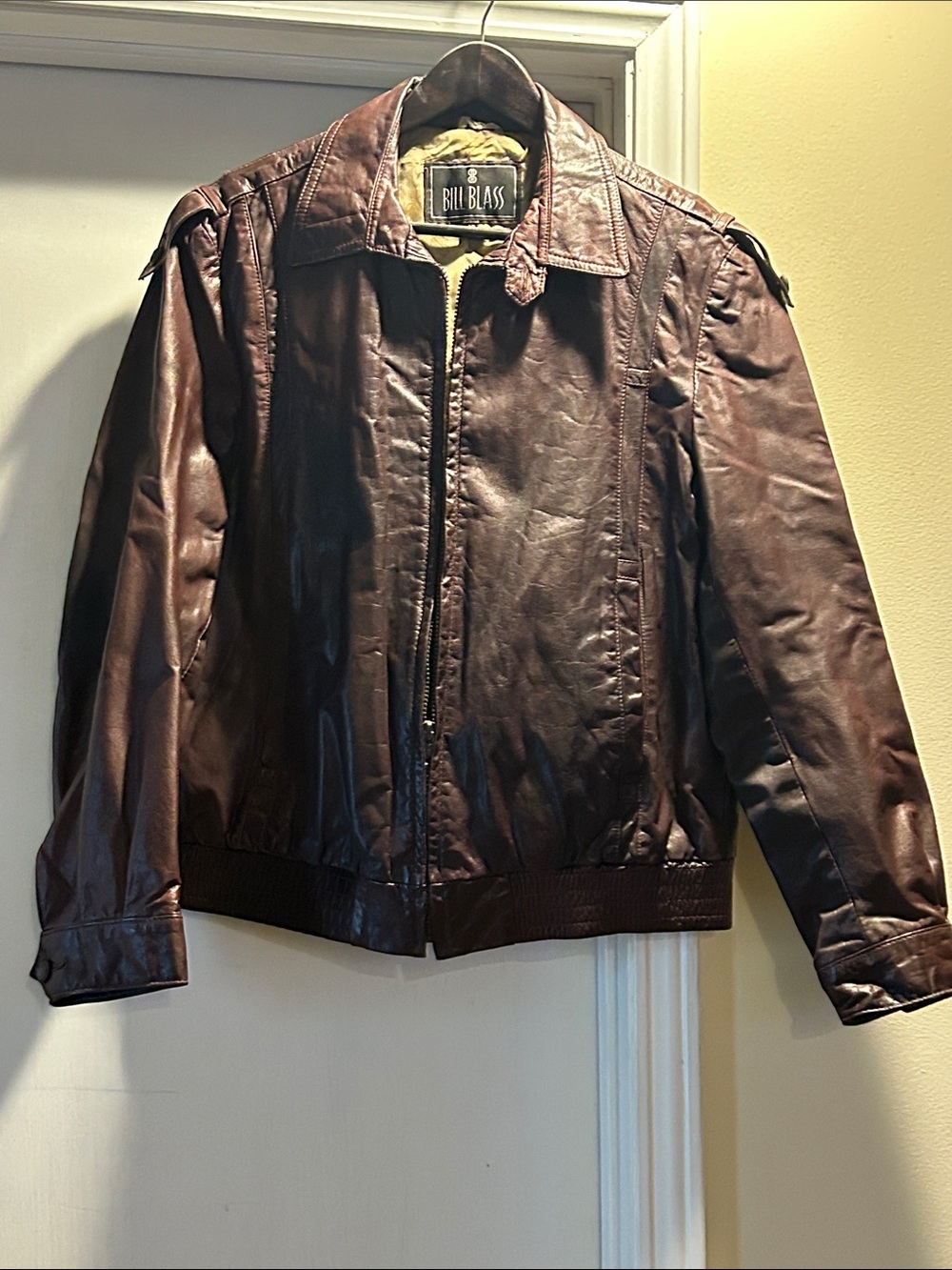Vintage bill blass Men's Dark Brown Leather Bomber Jacket